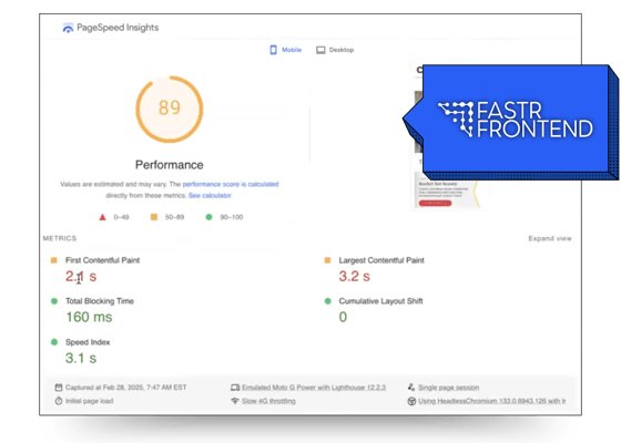 PageSpeed Insights for Fastr Frontend-fuelled website